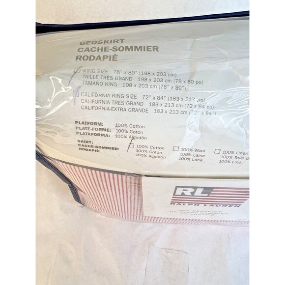 New Ralph Lauren King Bedskirt Fresh Pond Stripe Denim Red White Box Pleat Style - Picture 5 of 9